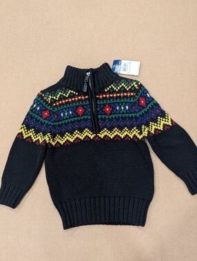 NWT Polo Ralph Lauren Boy 2T Cotton Fair Isle Nordic Black Knit Sweater Preppy